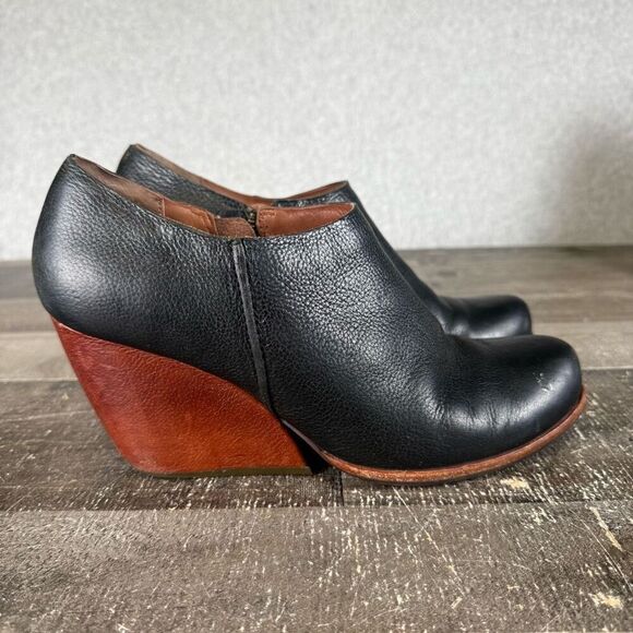 Kork Ease Womens Size 9M Holmes Leather Wedge High Heel Booties Black Brown - Picture 1 of 9